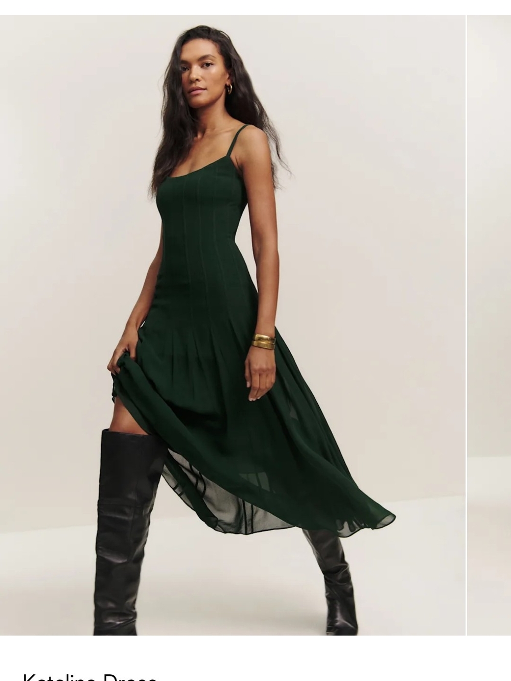 Reformation Dark Green Slip Midi Dress